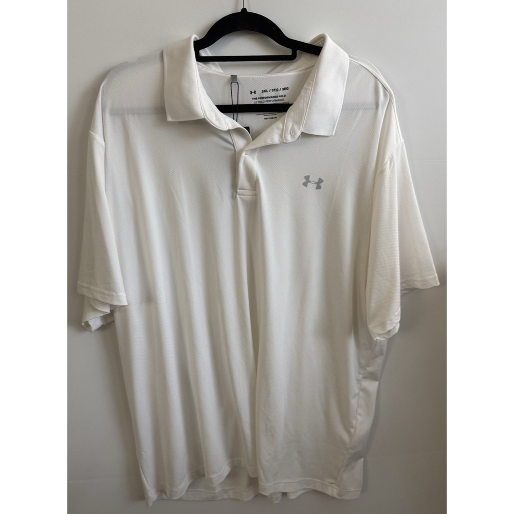 Under‎ Armour Polo Shirt Men's 3XL White Performance Heat Gear Golf Stretch NEW